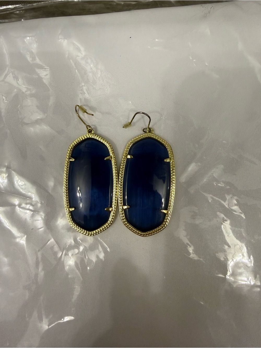 Like New Elle Gold Drop Earrings in Navy Opaque Glass